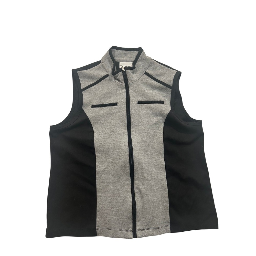 Alfred Dunner Vest Full Zip Mock Neck Color Block Gray/Black Size 16 (604)